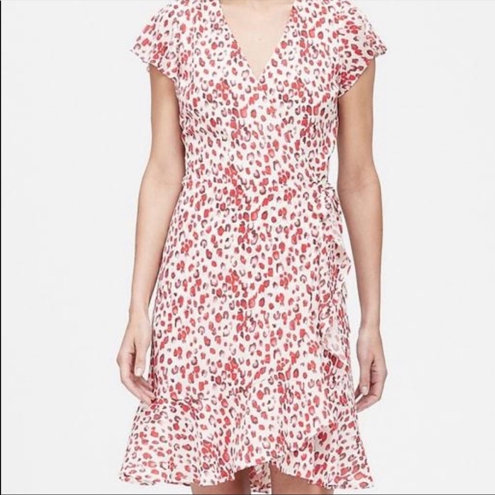 Banana Republic Red Leopard Wrap Mini Dress